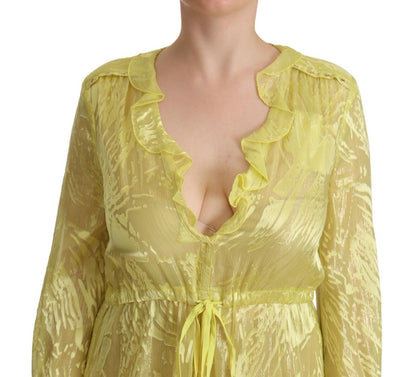 Sunshine Silk Blend Maxi Dress - Long Sleeves & Plunge