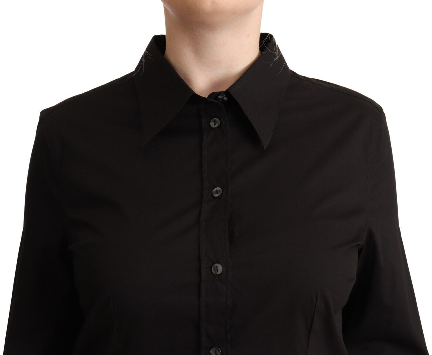 Elegant Black Cotton Blend Collared Top