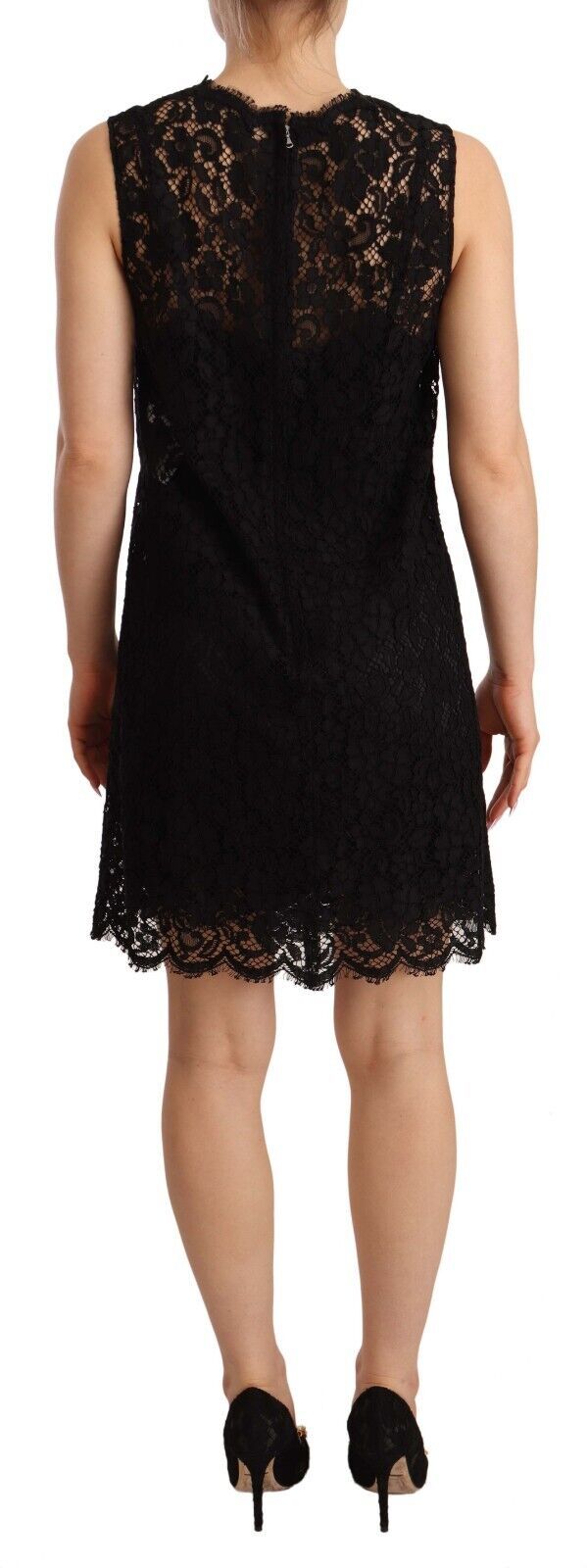 Elegant Floral Lace Sheath Dress in Black