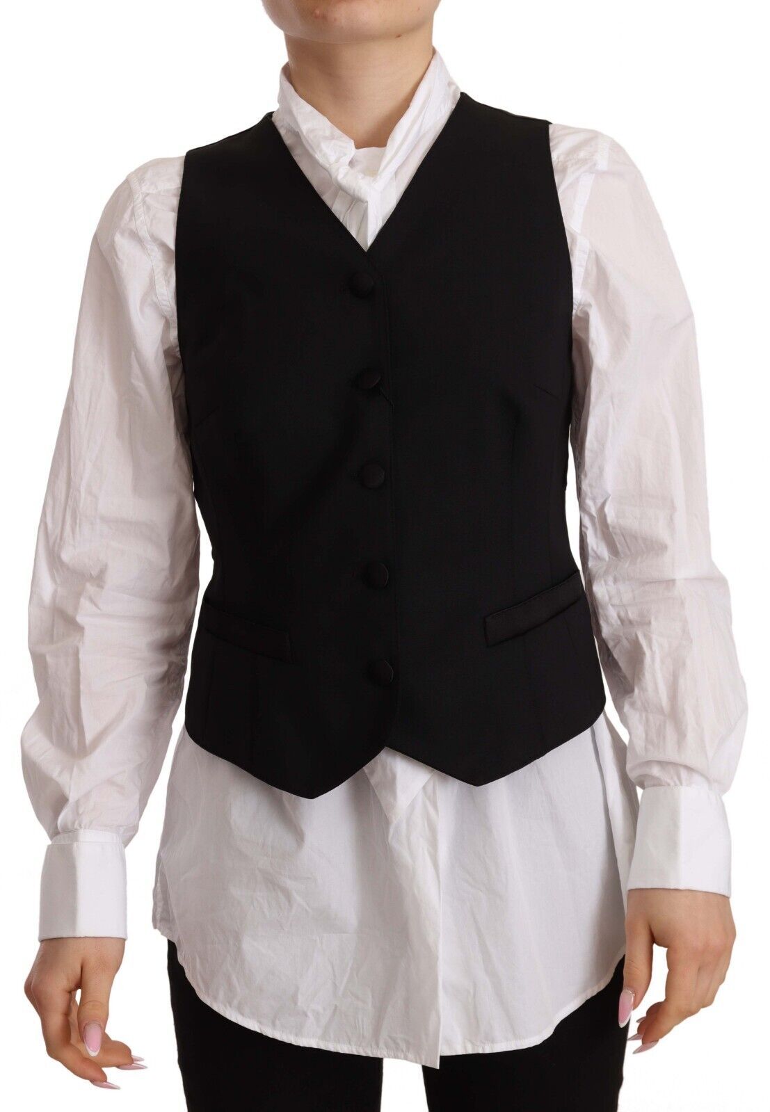 Elegant Black Wool Blend Waistcoat