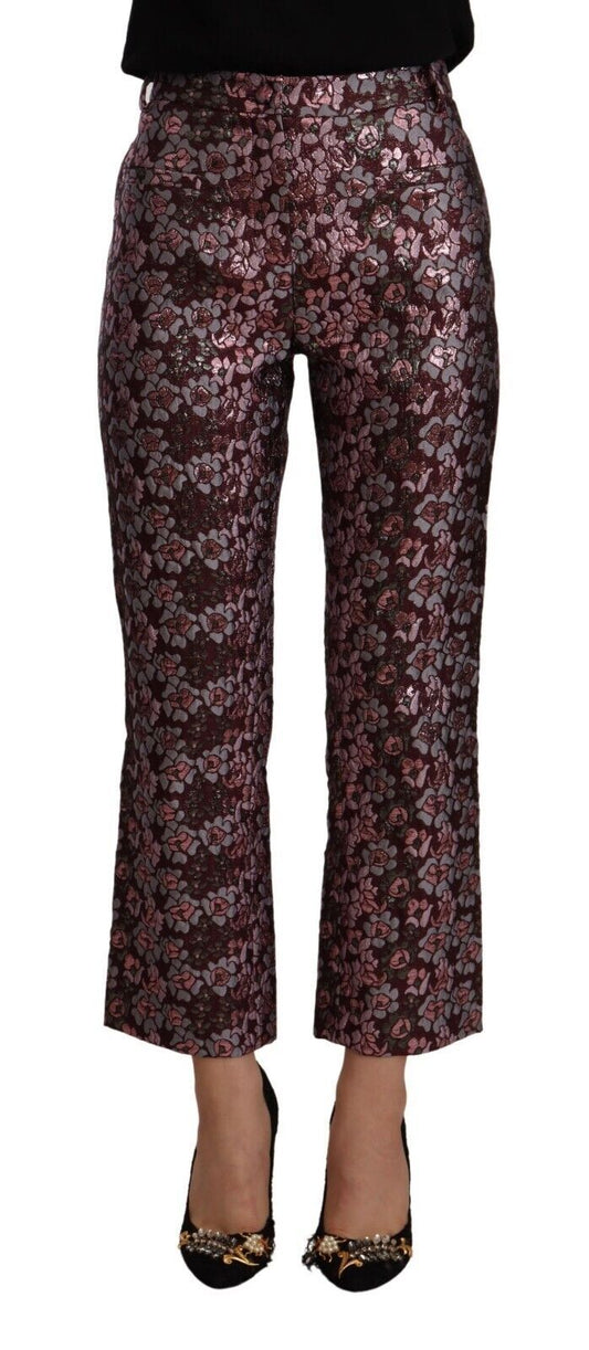 High Waist Jacquard Flared Cropped Trousers