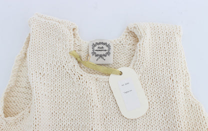 Beige Sleeveless Cotton Blend Vest Sweater