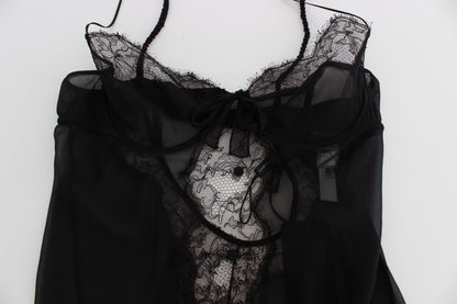 Elegant Black Silk Lace Lingerie Chemise