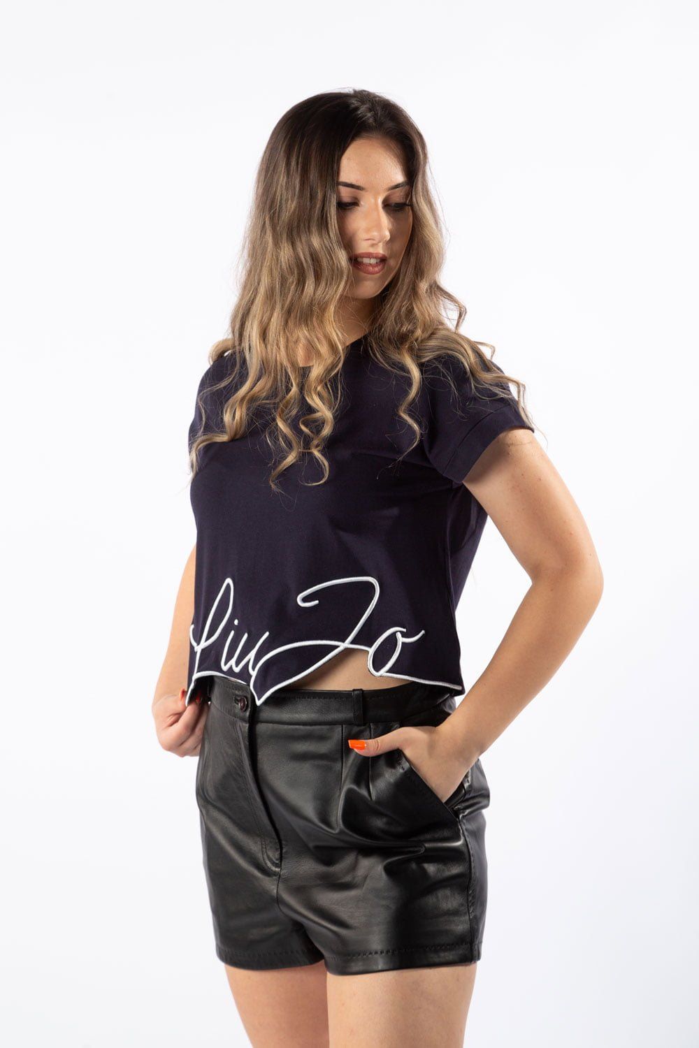 Black Lambskin Women Shorts