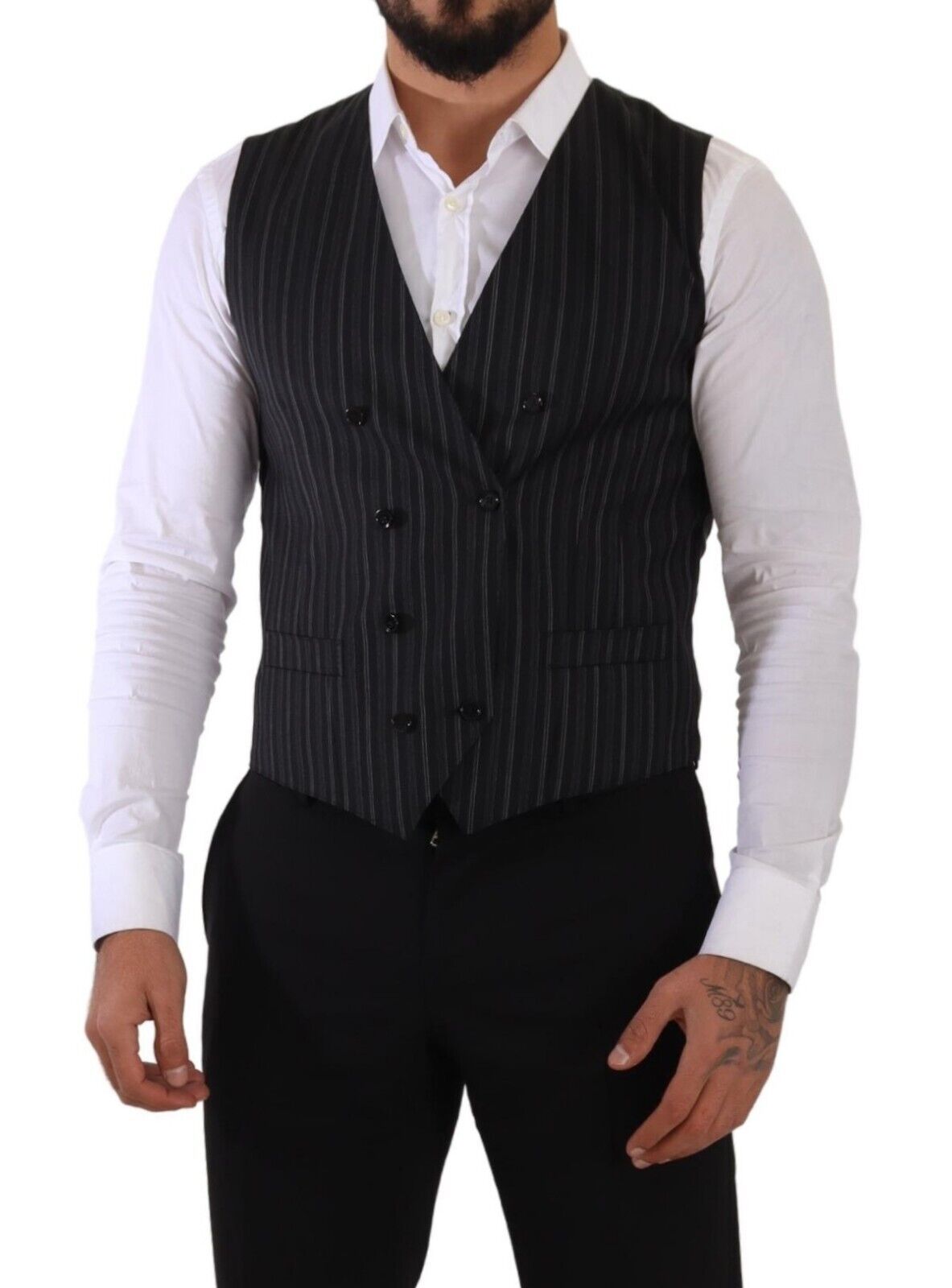 Elegant Striped Double-Breasted Dress Vest