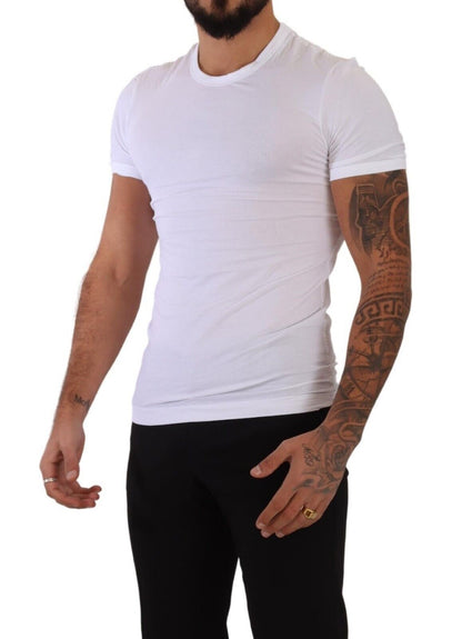 Elegant White Cotton Blend Round Neck Tee