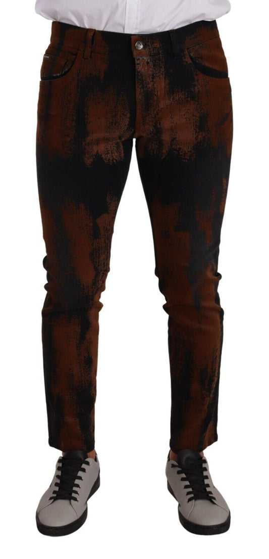 Chic Black Brown Tie-Dye Slim Fit Jeans