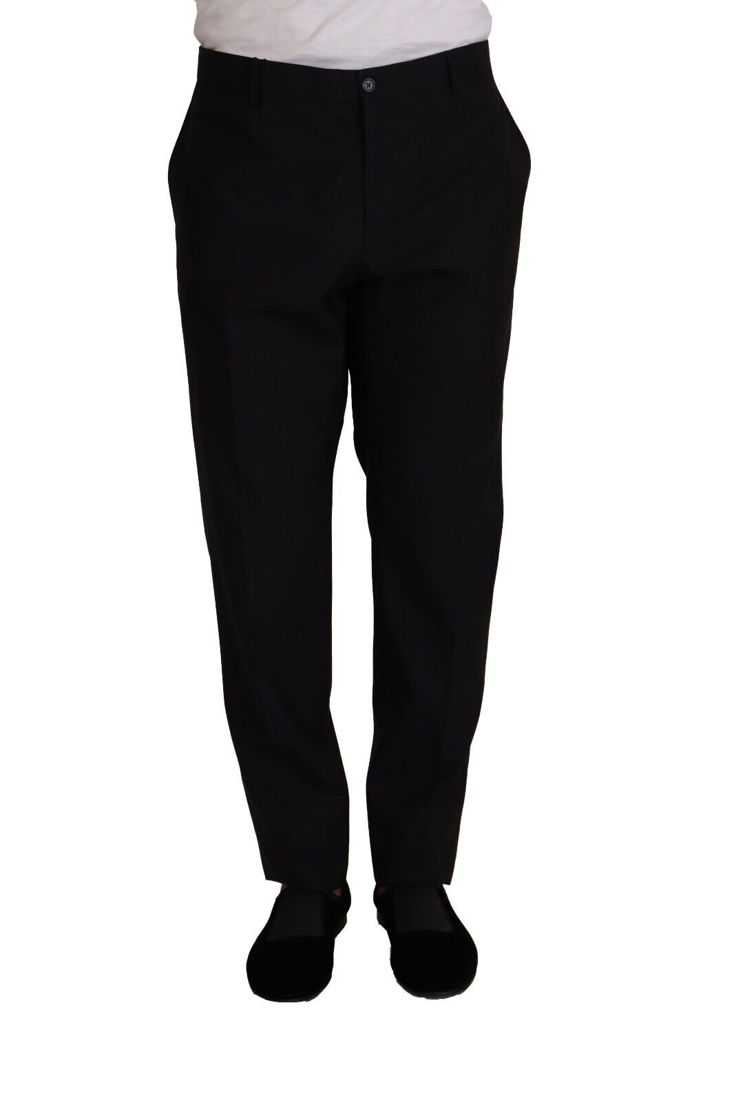 Elegant Dark Blue Wool Silk Tuxedo Trousers