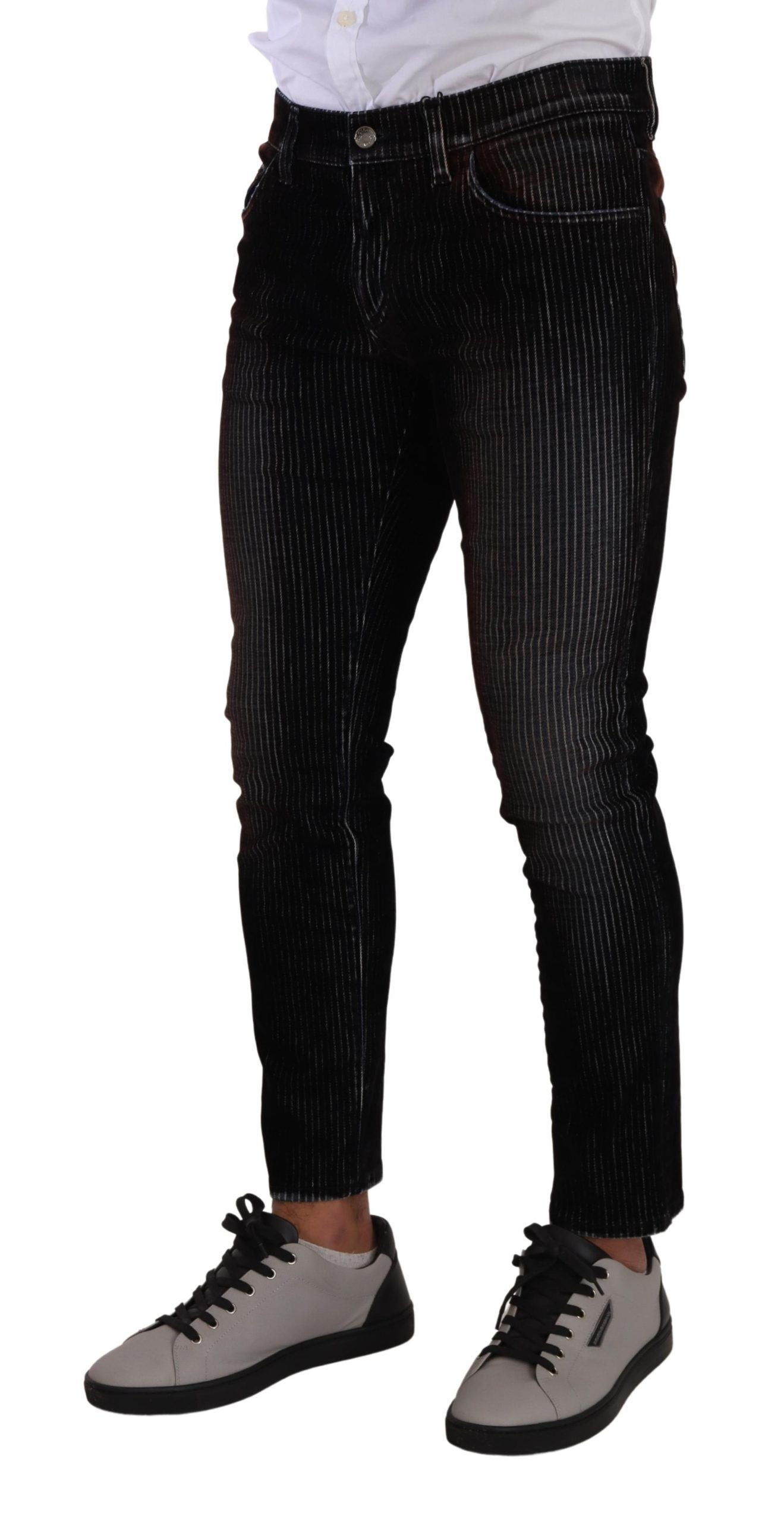 Sleek Striped Black Slim Fit Denim