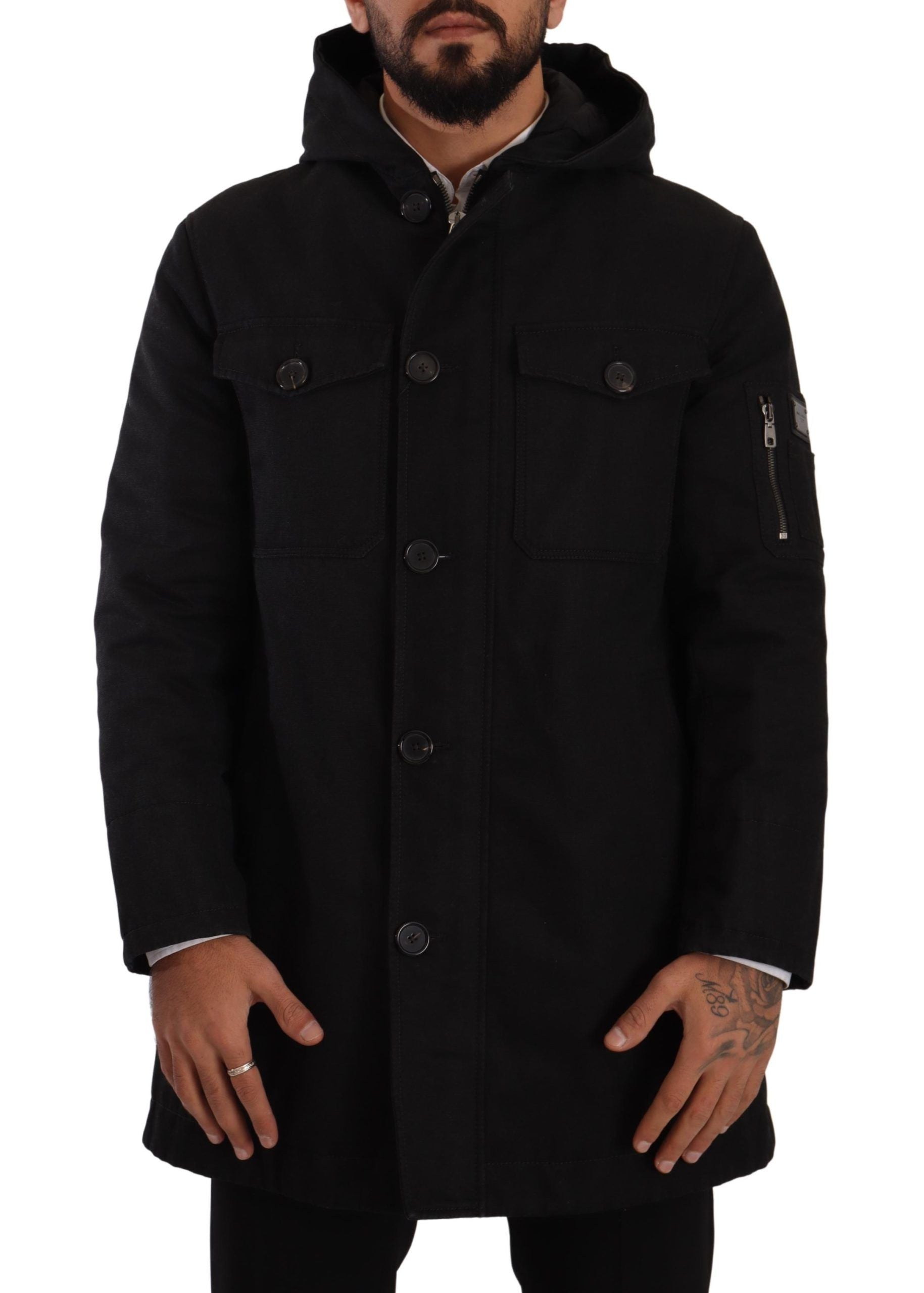 Elegant Black Parka Hooded Jacket