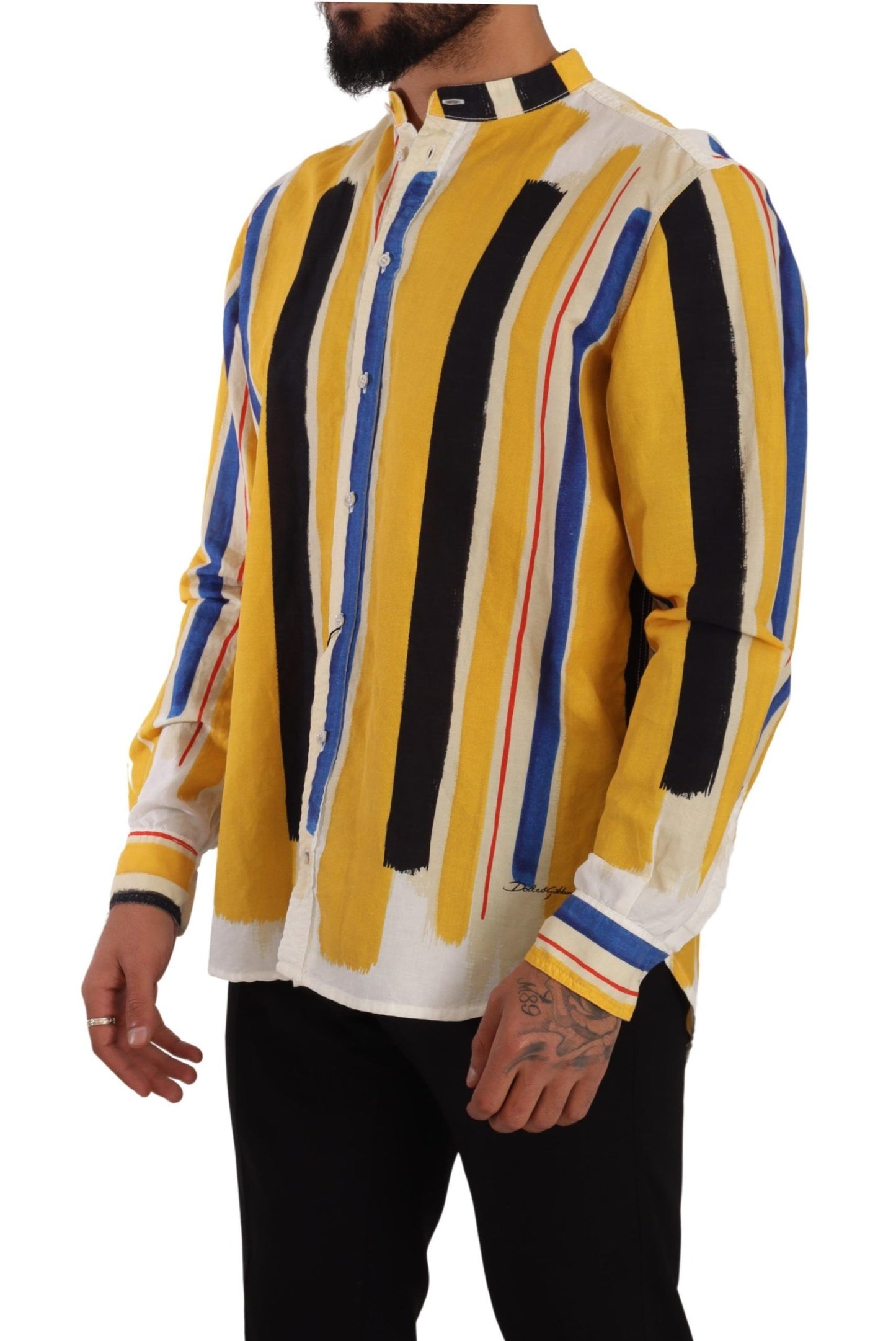 Elegant Yellow Striped Henley Shirt