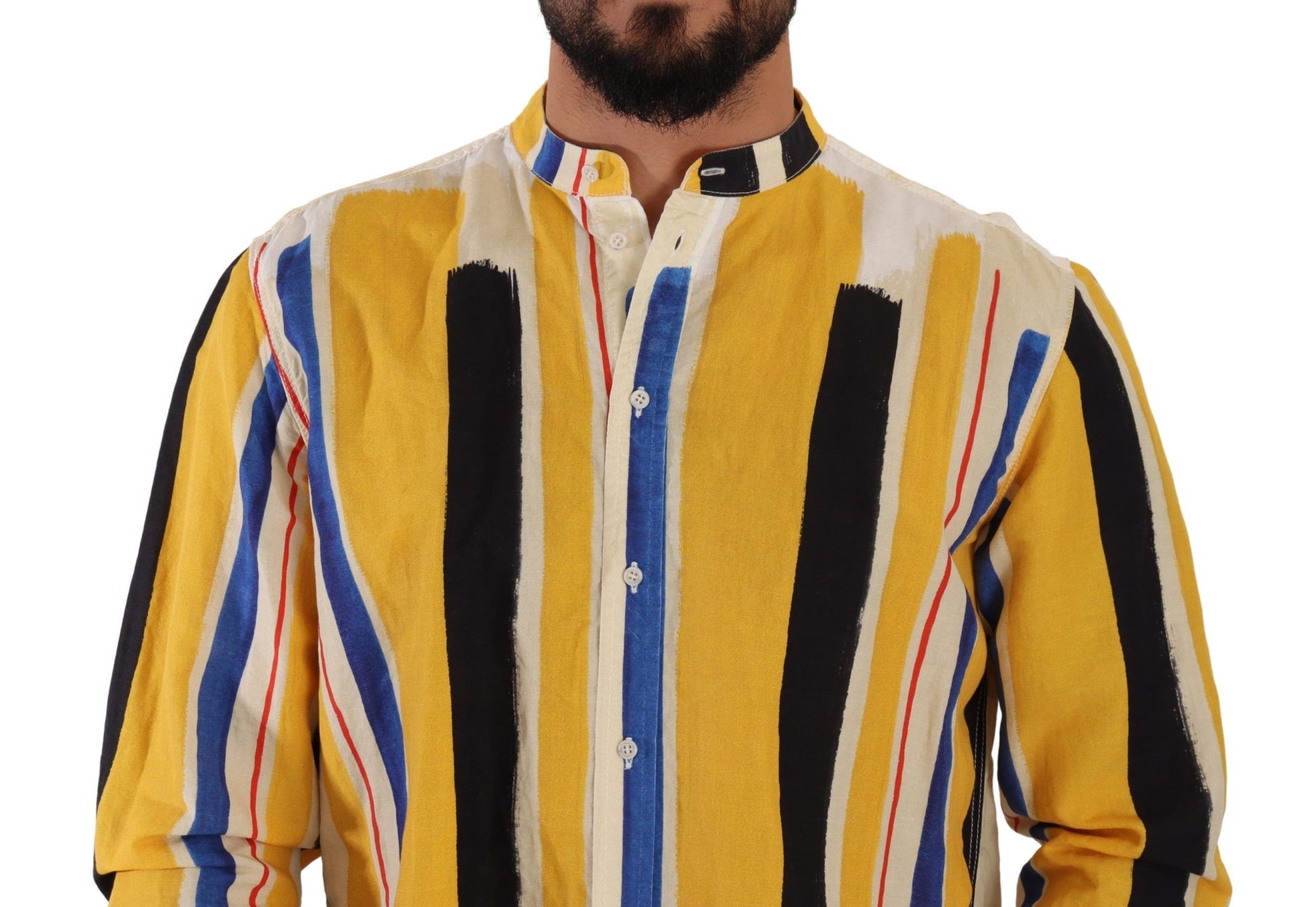 Elegant Yellow Striped Henley Shirt