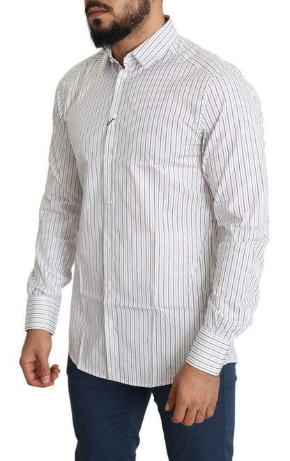 Elegant White Striped Cotton Dress Shirt