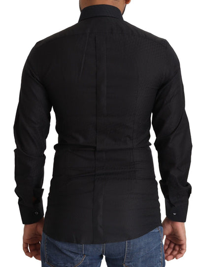 Elegant Black Cotton Gold Dress Shirt