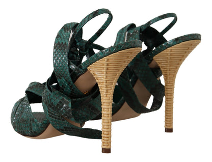 Elegant Green Python Strappy Heels