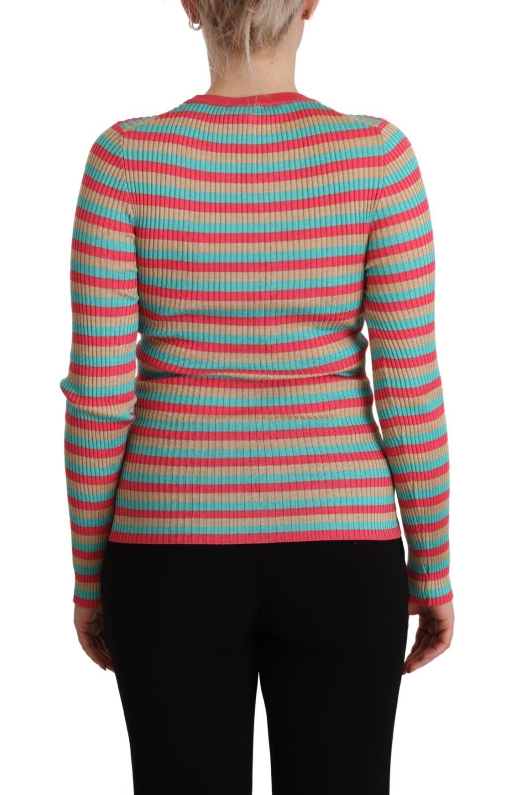 Elegant Striped Silk Crew Neck Pullover