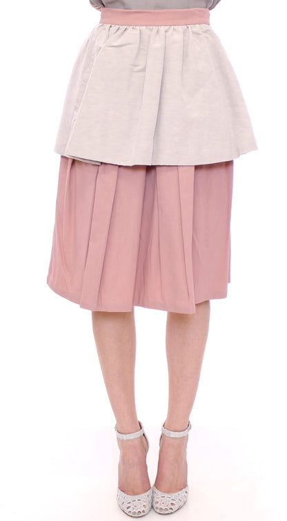 Elegant Pleated Knee-length Skirt in Pink and Gray