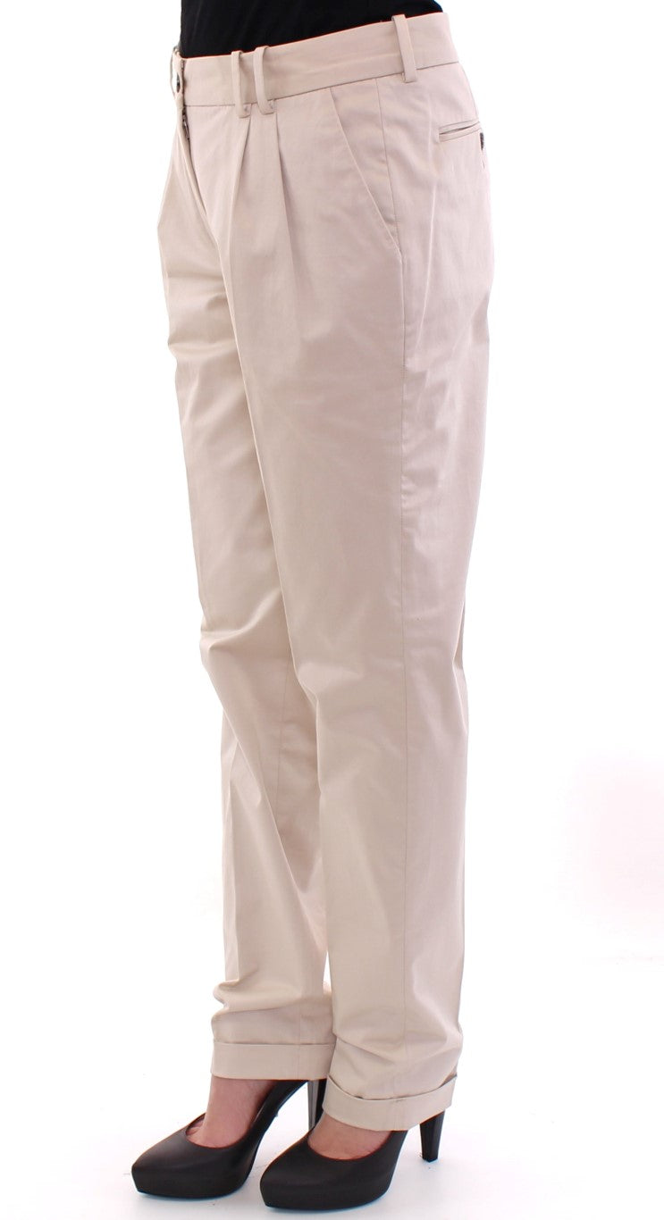 Elegant Beige Regular Fit Cotton Pants