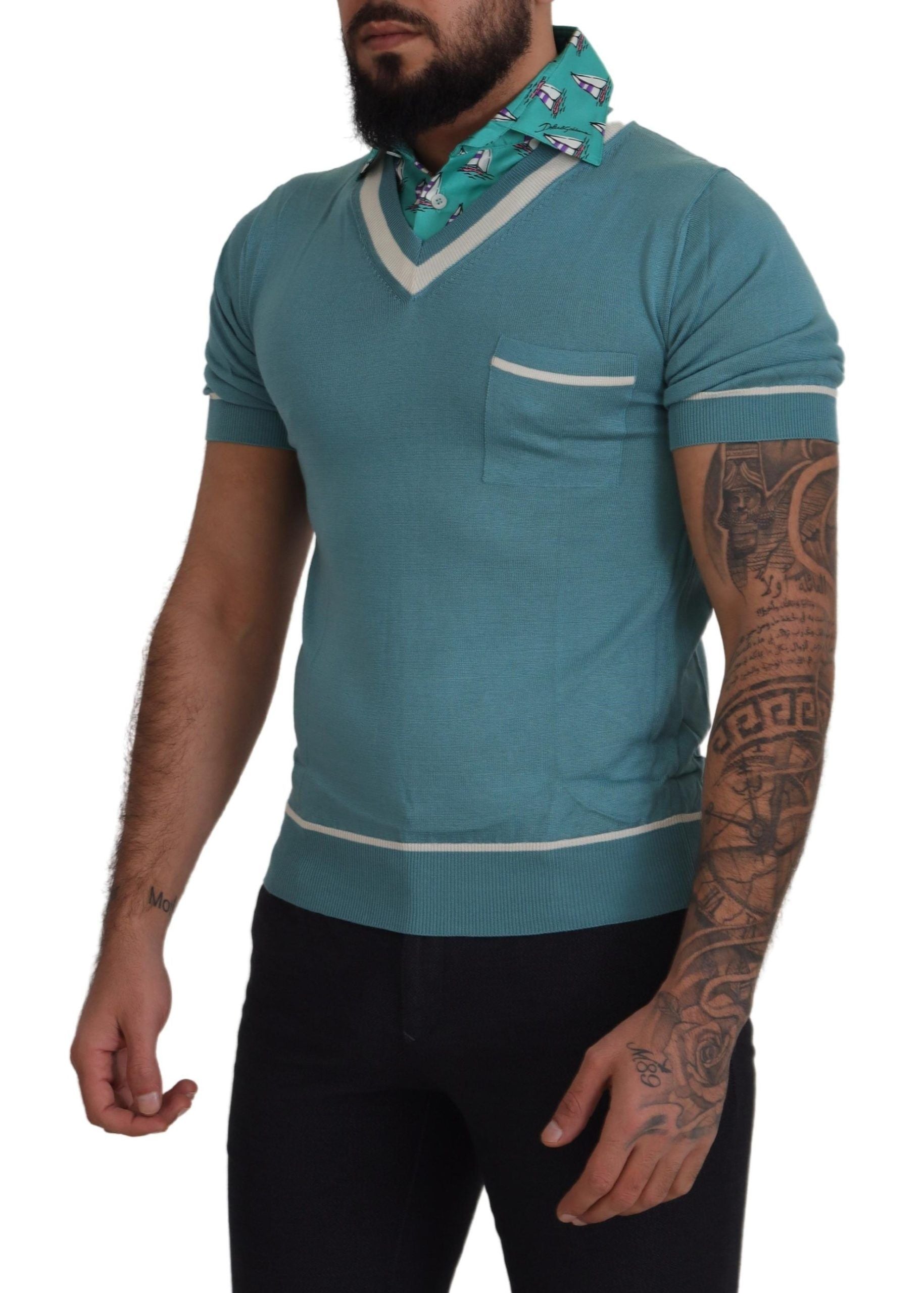 Elegant Silk Polo Tee with Boat Collar Print