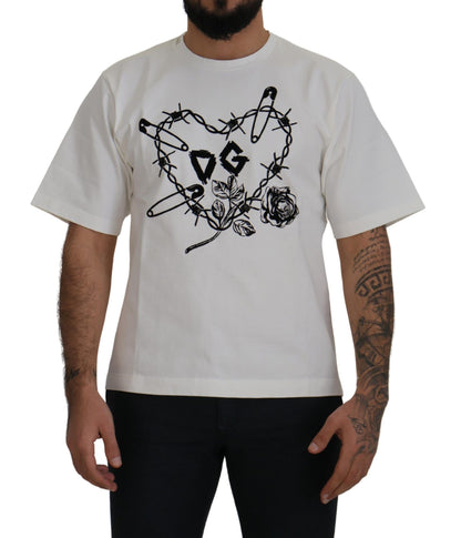 Elegant White Heart Roses Crewneck Tee