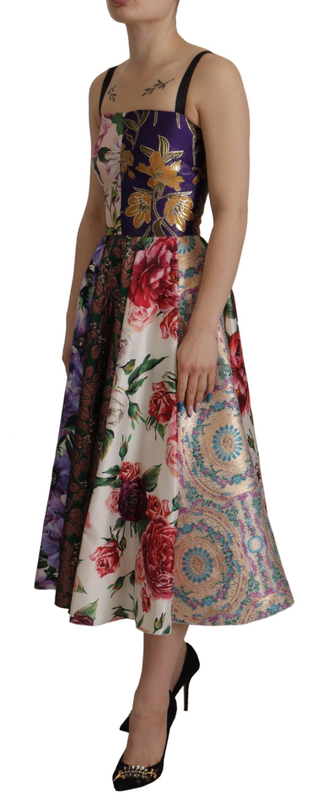 Patchwork Elegance Silk Blend Dress