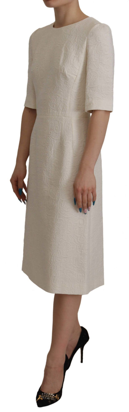 Exquisite Jacquard Midi Dress in White