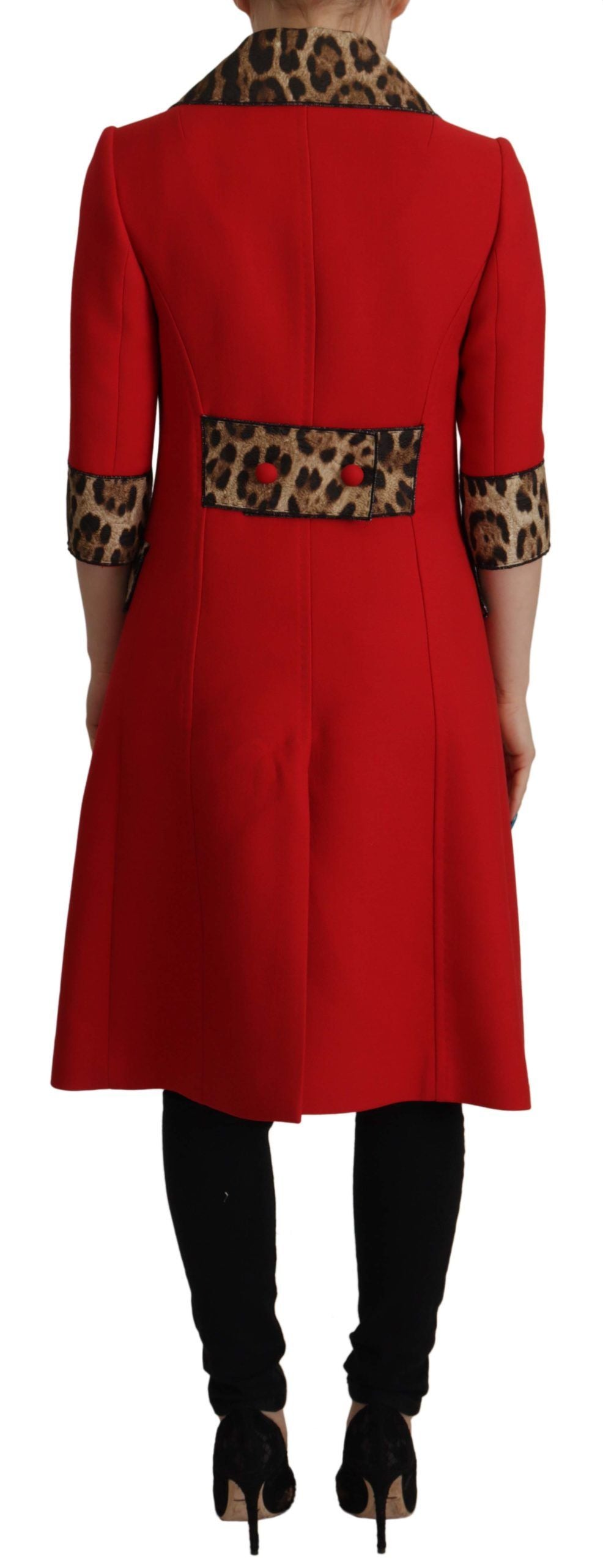 Elegant Red Leopard Trench Coat