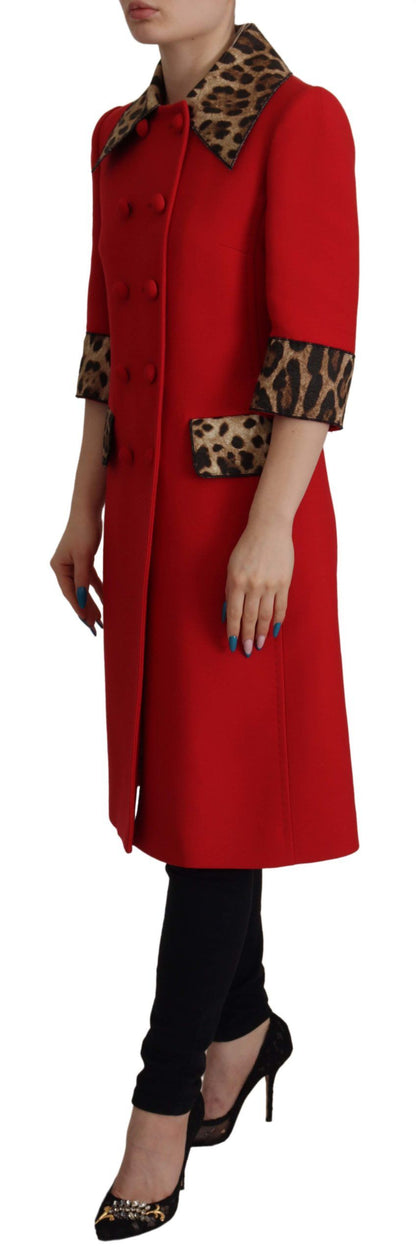 Elegant Red Leopard Trench Coat