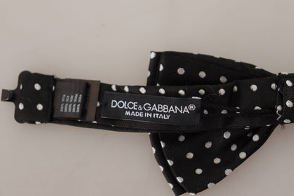 Elegant Black and White Polka Dot Silk Bow Tie