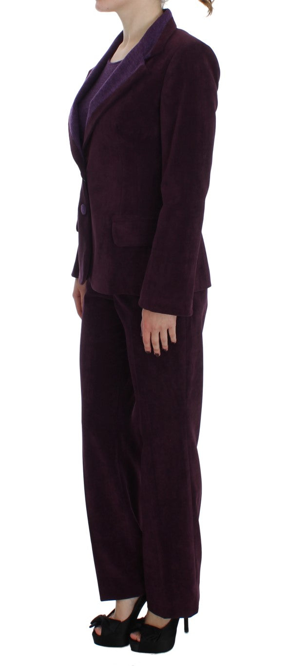 Elegant Purple Wool Blend Three Piece Suit Set