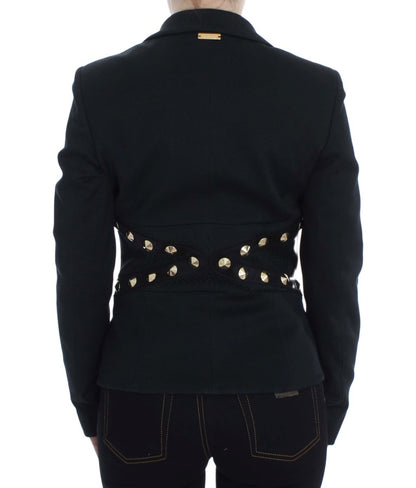 Chic Black Stretch Blazer with Gold Button Detail