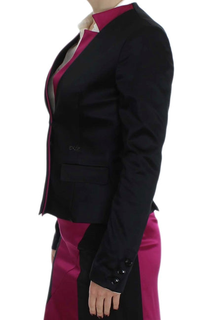 Chic Black and Pink Single-Breasted Blazer