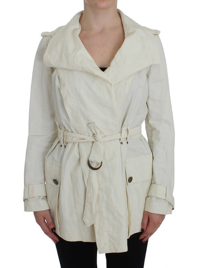 Elegant White Wrap Trench Jacket