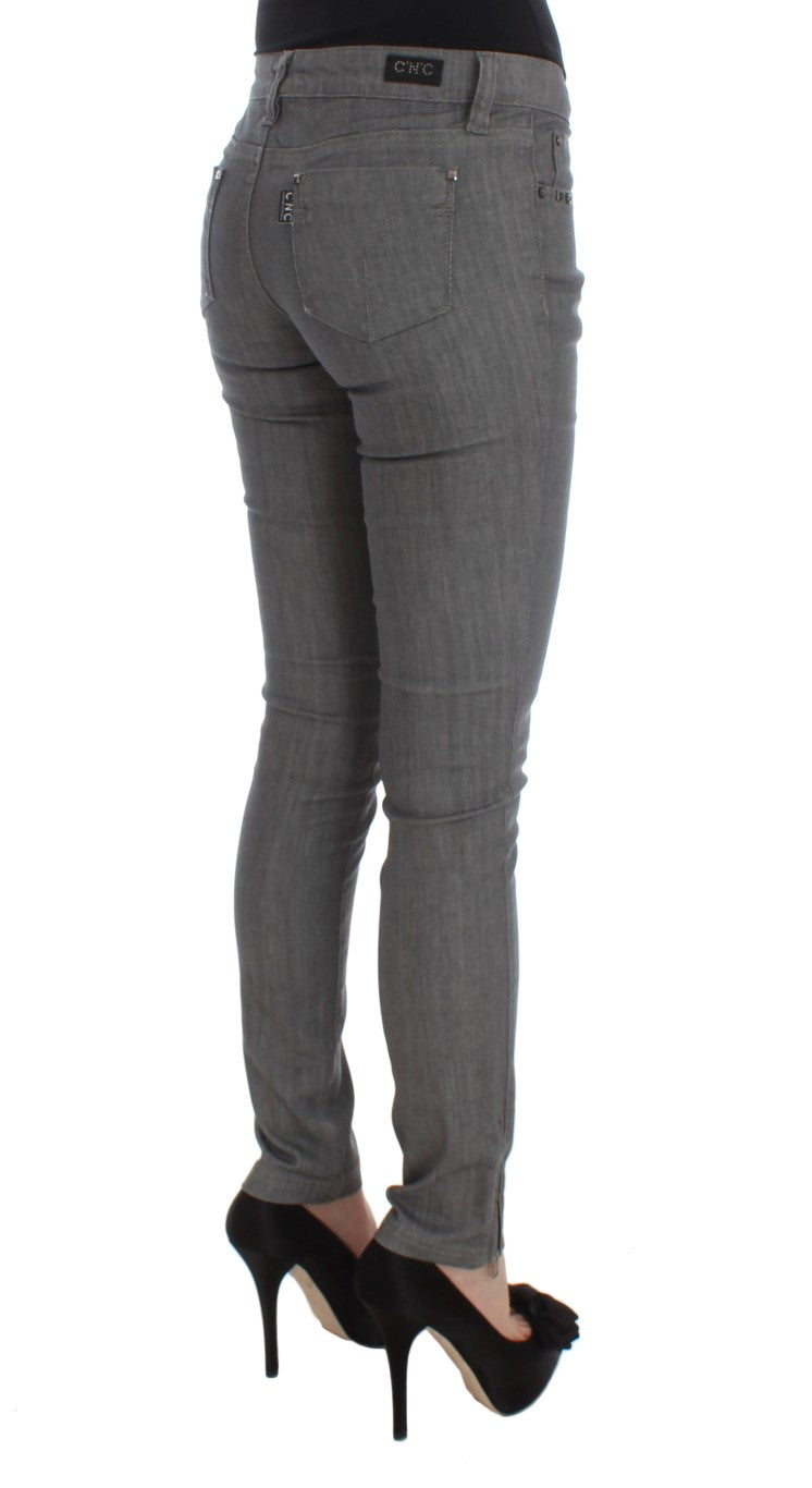 Chic Gray Slim-Fit Designer Jeans