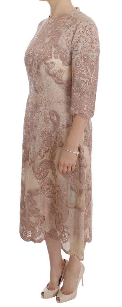 Elegant Pink Lace Embroidered Shift Dress