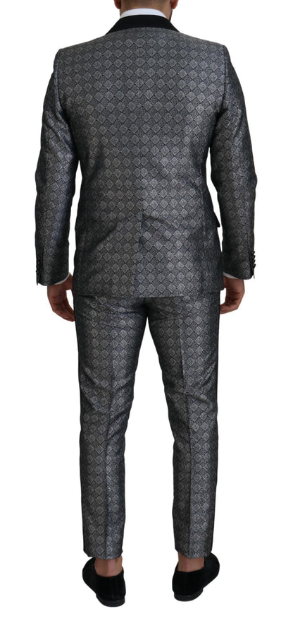 Elegant Silver Patterned Slim Fit Suit