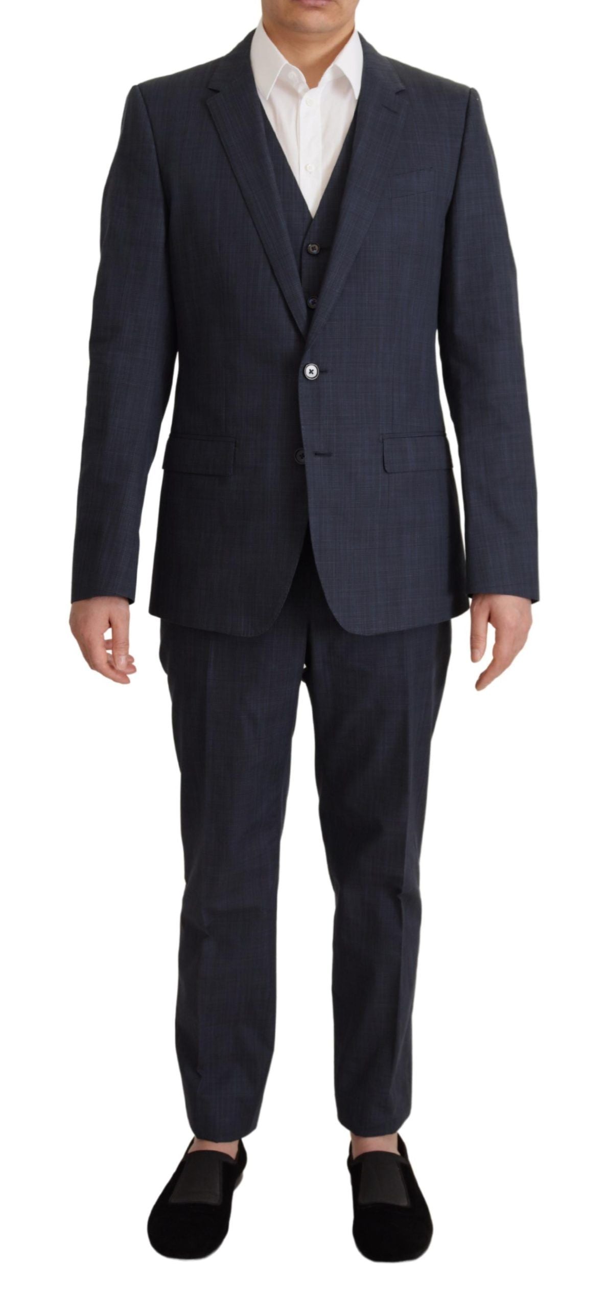 Elegant Dark Blue Cotton Three Piece Martini Suit