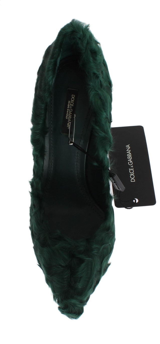 Elegant Green Xiangao Fur Leather Pumps