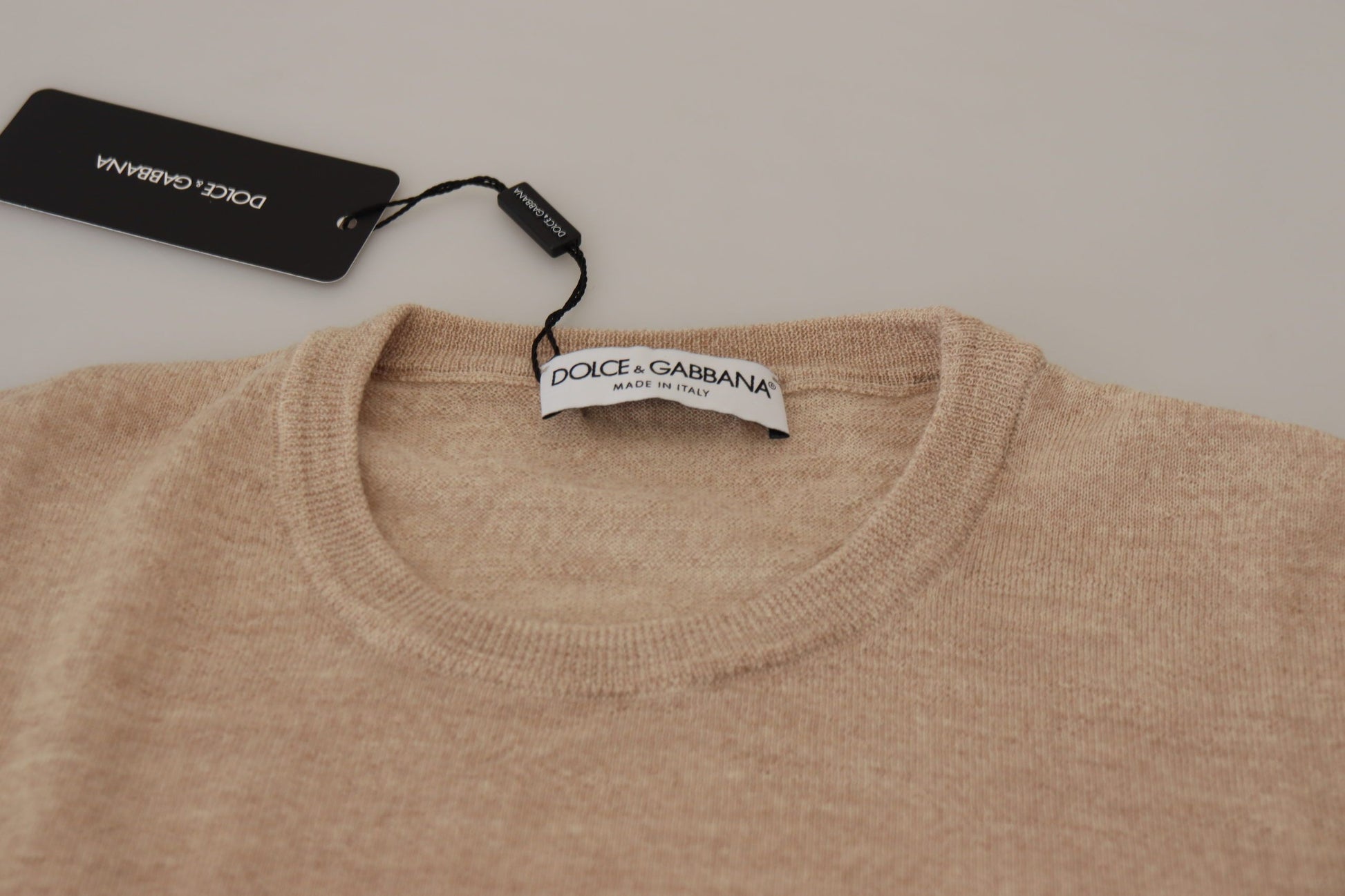 Elegant Beige Crewneck Wool Sweater