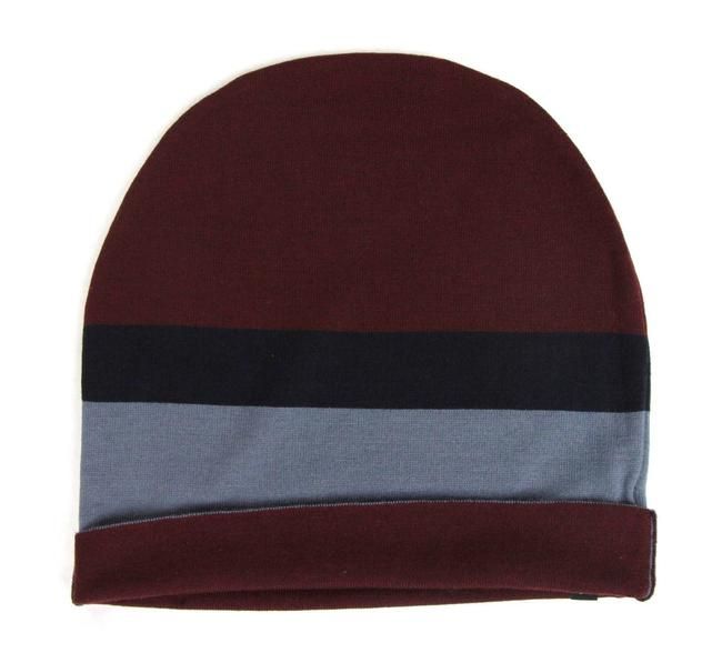 Unisex Burgundy Blue Wool Beanie Medium Knit Cap