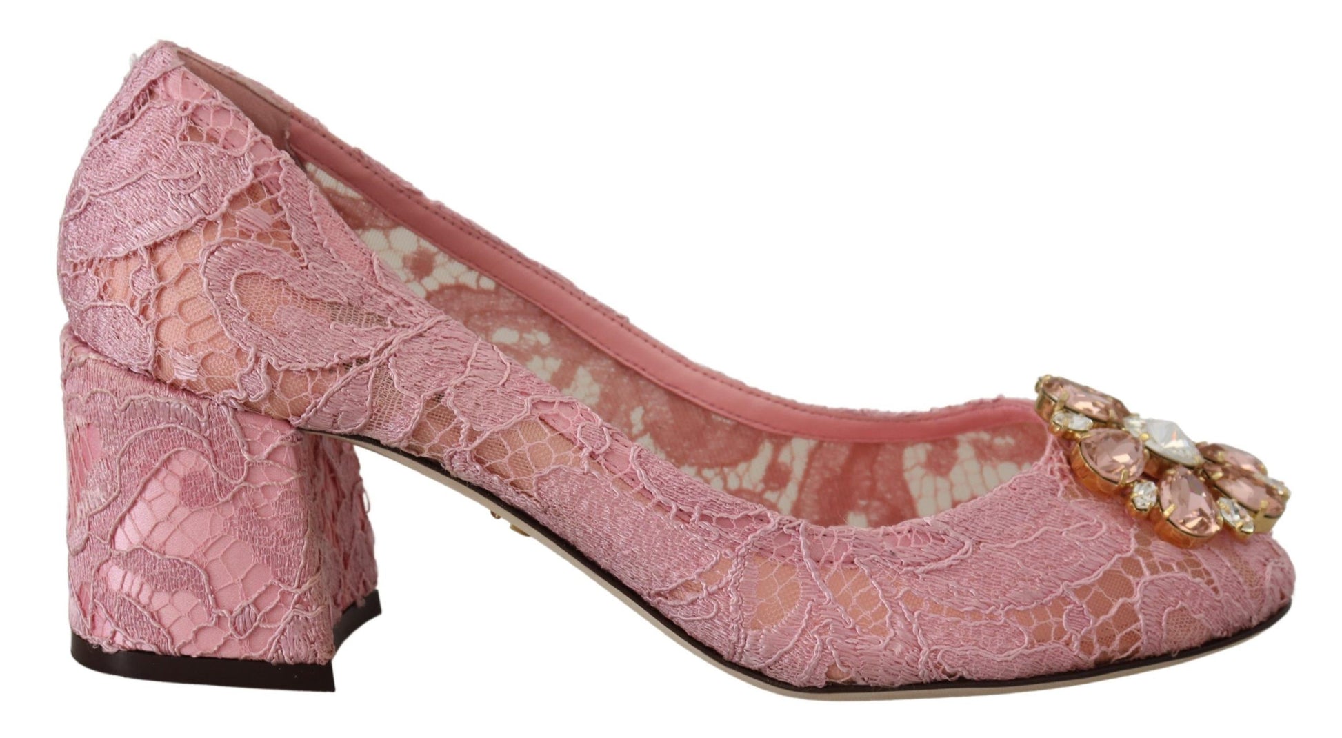 Pastel Pink Lace Crystal Embellished Pumps