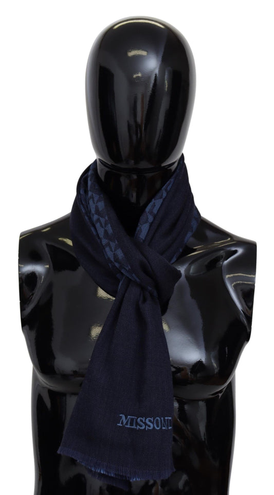 Navy Wool Knit Unisex Neck Wrap Fringe Shawl Men's Scarf