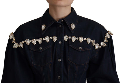 Elegant Crystal-Embellished Denim Jacket