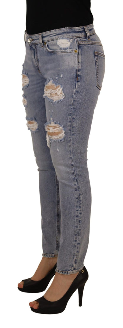Blue Cotton Stretch Skinny Low Waist Denim Jeans