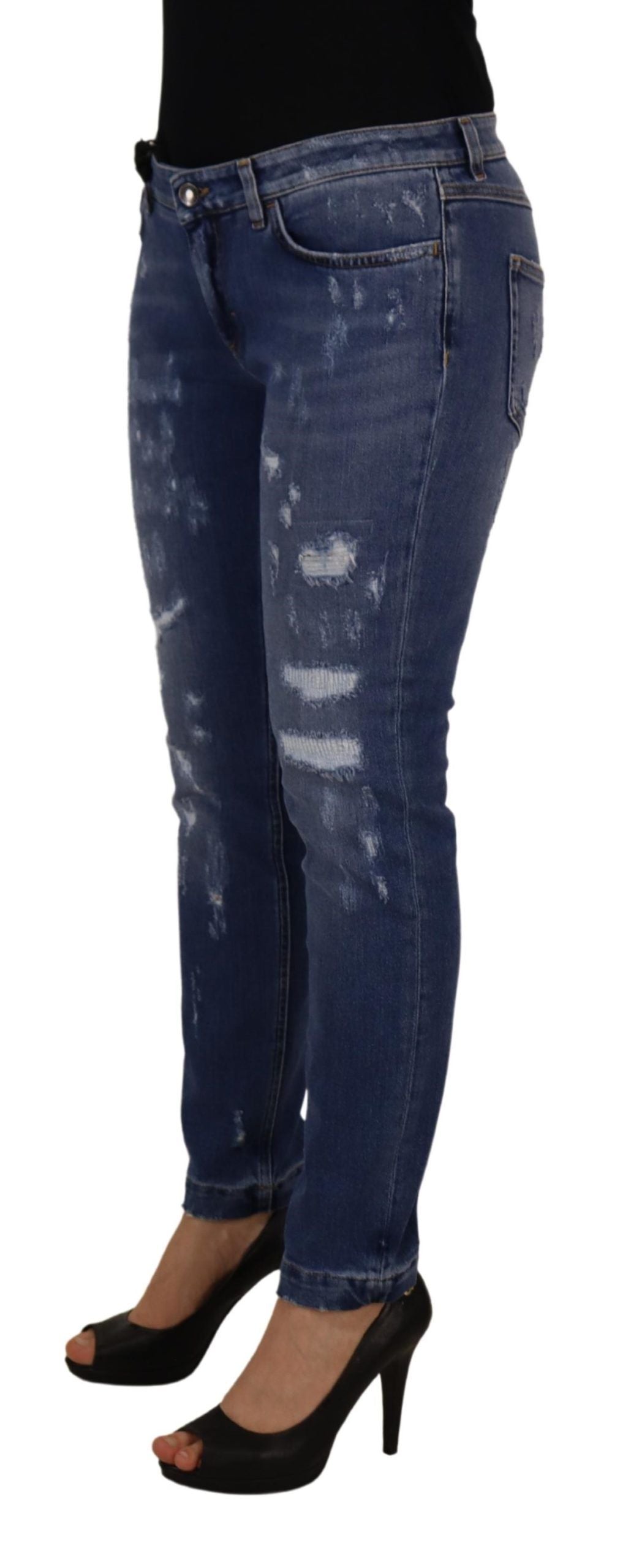 Blue Washed Cotton Skinny Low Waist Denim Jeans