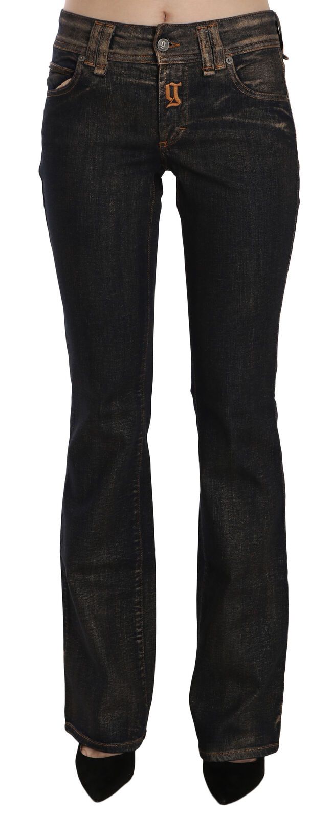 Chic Flared Mid Waist Black Denim