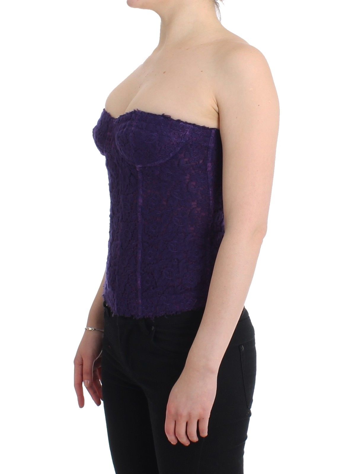 Purple Lace Silk Blend Bustier Corset