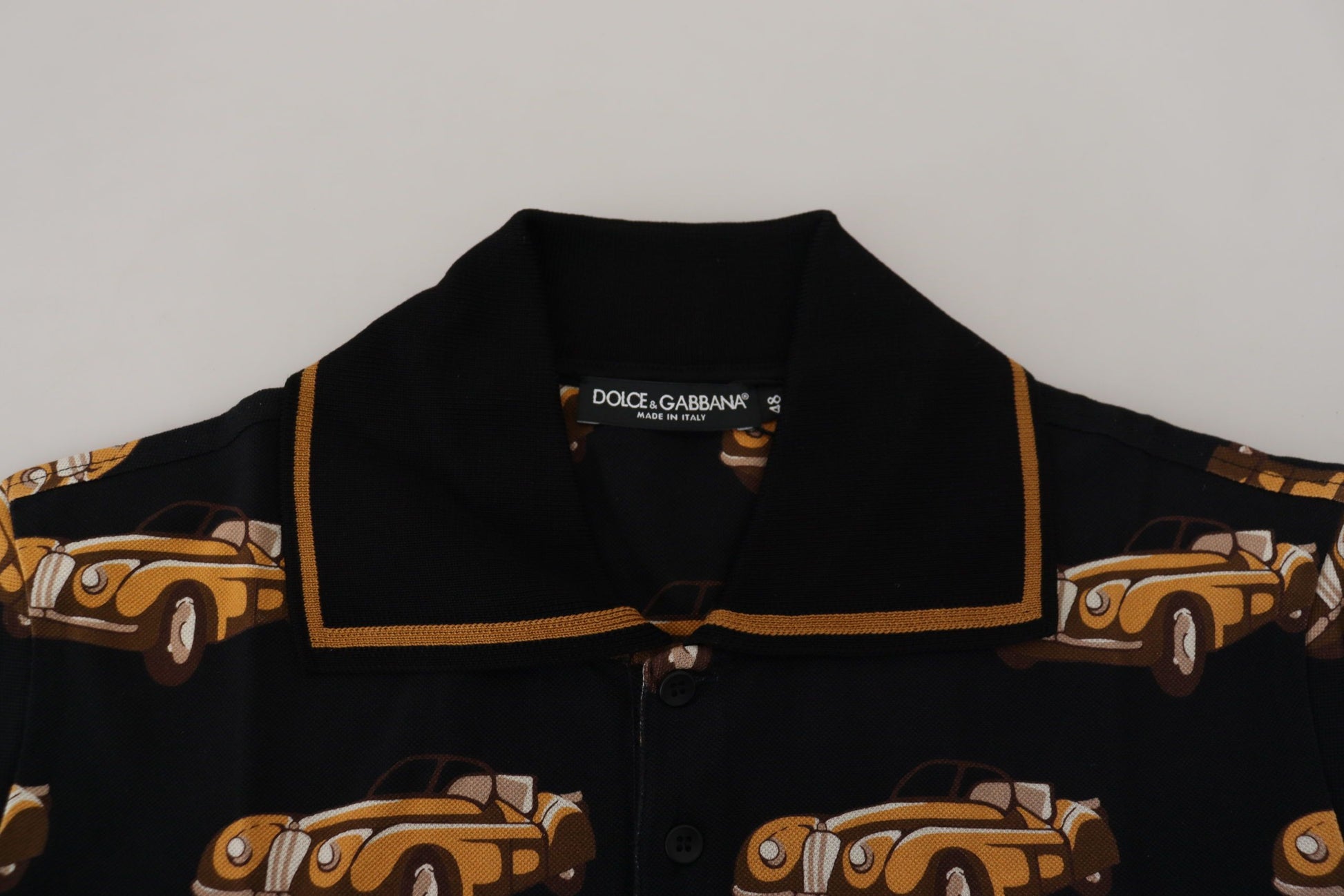 Elegant Car Print Polo T-Shirt in Black