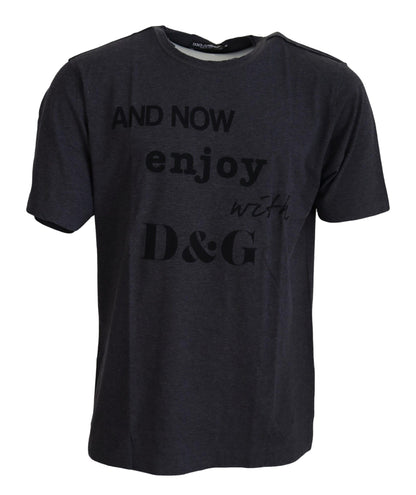 Elegant Gray Motive Crew Neck T-Shirt