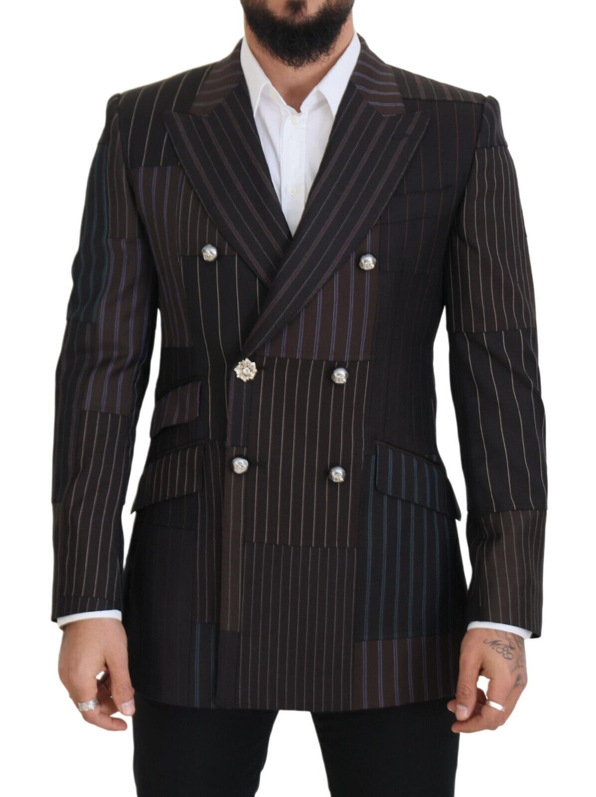 Multicolor Wool Silk Blend Slim Fit Blazer